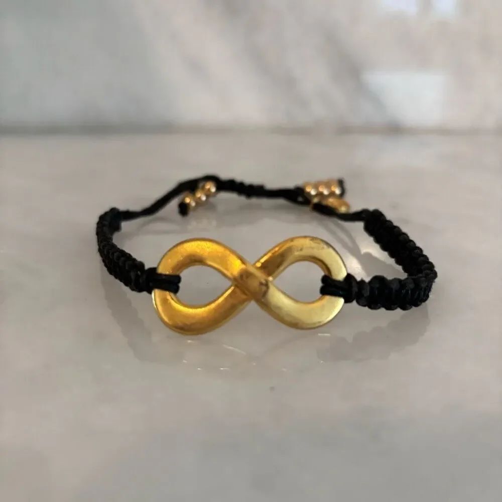 Blu Mars String Infinity Charm Knotted Slider Bracelet Black Gold-tone OS
